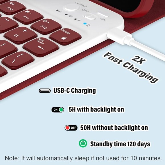 iPad A16 11" & 10th Gen 10.9" Keyboard Case – 7-Color Backlit, Red New in Box - Picture 2 of 3